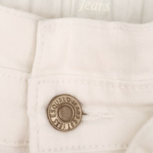 Paper Bag Mom Jeans Belted White Denim Esqualo Size 12 - Picture 9 of 13